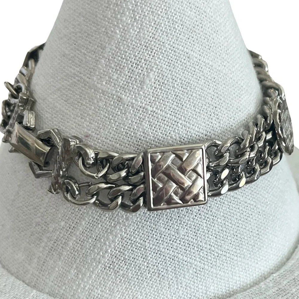 Silver Tome Clasp Bracelet Circle and Square Medallions - Picture 4 of 6